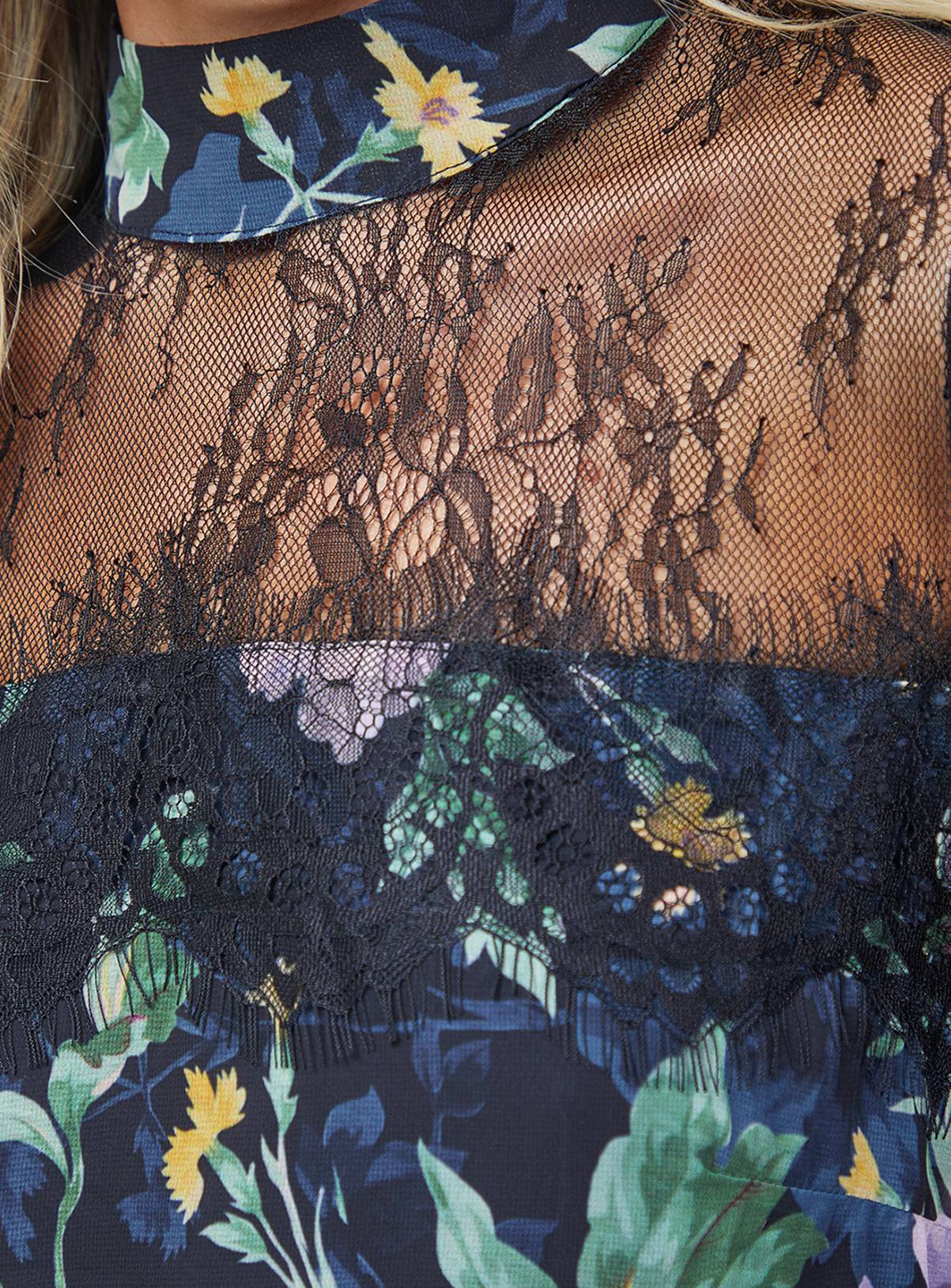 OASIS Printed Lace Tiered High Neck Balloon Sleeve Mini Dress 8 - Image 5